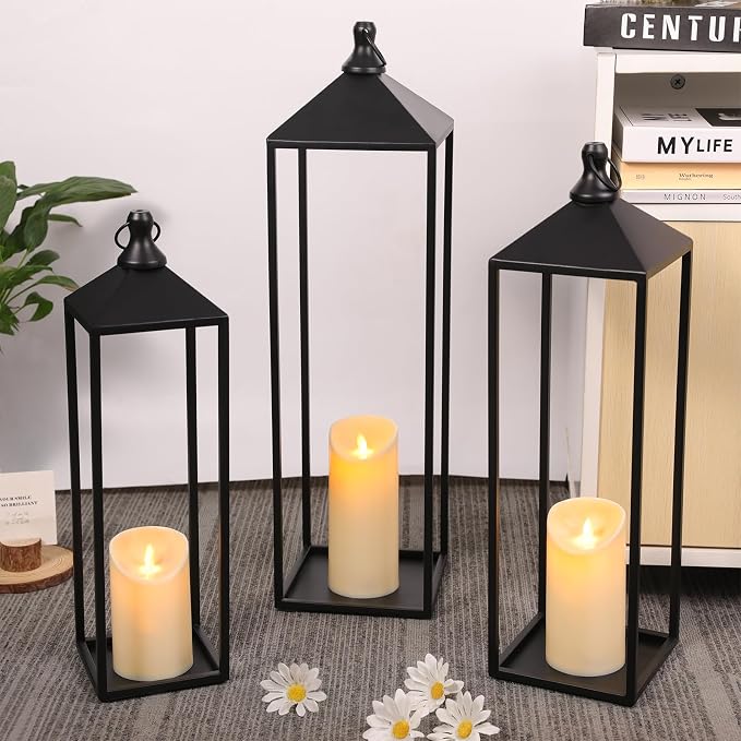 22'' 19'' 17'' Lanterns Decorative Outdoor Indoor, Glass-free Modern Farmhouse - Image 4
