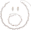 Austrian Crystal Rhinestone Choker Necklace Dangle Earring Link Bracelet Jewelry Set for Brides Bridesmaid Prom Costume Accessories for Women