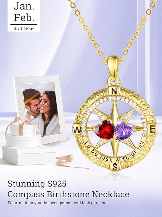 Valentine's Day Gifts for Wife 925 Sterling Silver Double Birthstone Pendant Necklaces I Love You for Always and Forever Necklace Anniversary Birthday Gifts for Wife Girlfriend Mom Her