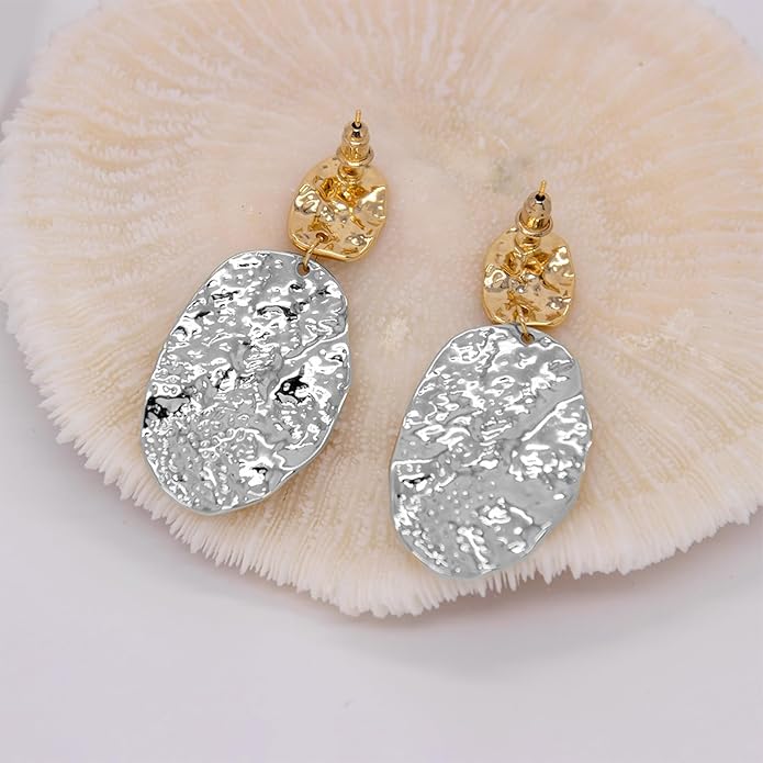 Chunky Gold Earrings for Women - Hammered Gold Plated Dangle Drop Jewelry Gifts