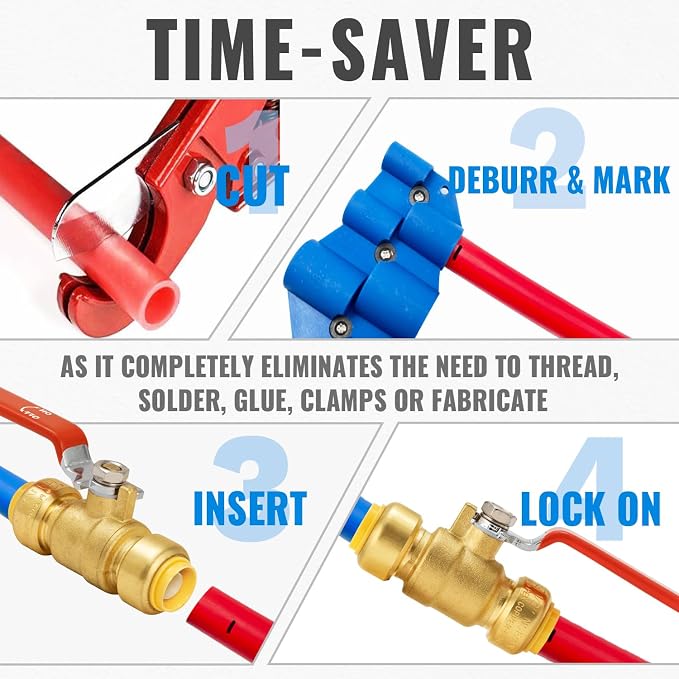 1/2 Inch Ball Valve, Push-to-Connect Water Shut Off Valve, Full Port, 1/4 Turn - Image 5