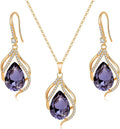 EVEVIC Austrian Crystals Teardrop Hollow Twisted Pendant Necklace Earrings for Women 14K Gold Plated Halo Drop Dangle Earrings Hypoallergenic Jewelry Set