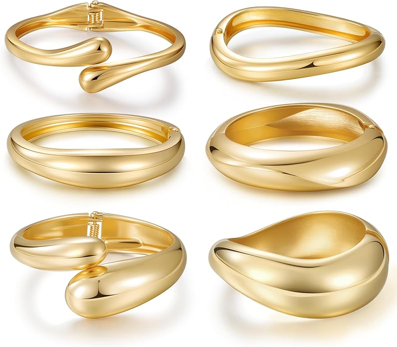 Chunky Gold Bangle Bracelets for Women, Premium Zamak 3 Alloy with 14K PVD Vacuum-Ion Plating & Electrophoretic Finish, Ideal for Parties, Weddings, Christmas & Valentine’s Day Gifts