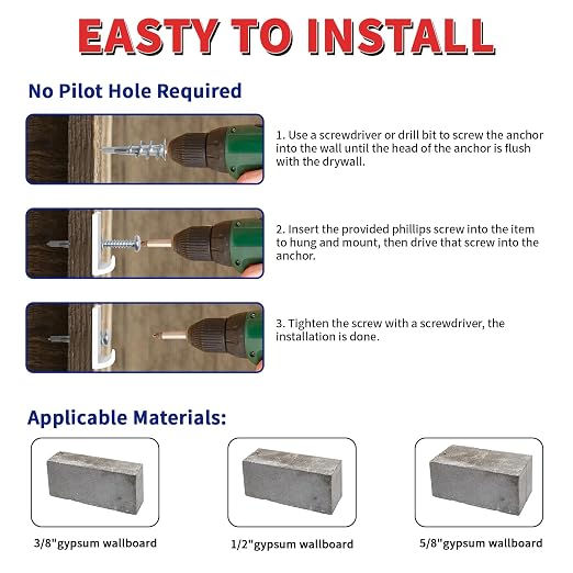 Drywall Anchors and Screws Kit, Heavy Duty Wall Anchors, 75 Lbs Hanging Mounting - Image 6