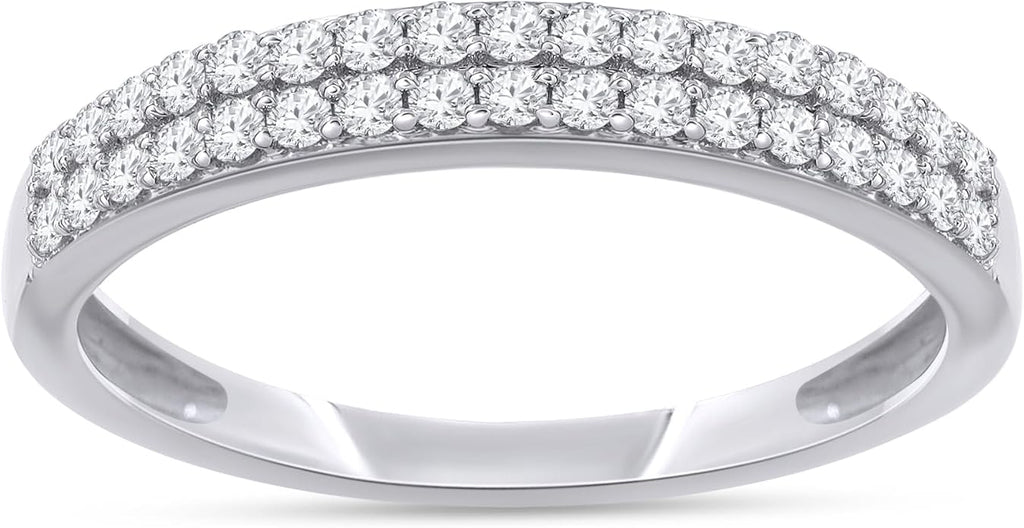 1/4ctw Double Row Band Ring, Lab Grown Diamond Wedding Band Ring For Women In 14k Gold Plated 925 Sterling Silver Jewelry Gifts For Her (0.25 Ctw)