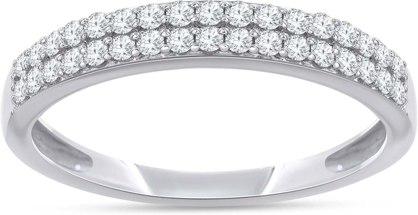 1/4ctw Double Row Band Ring, Lab Grown Diamond Wedding Band Ring For Women In 14k Gold Plated 925 Sterling Silver Jewelry Gifts For Her (0.25 Ctw)