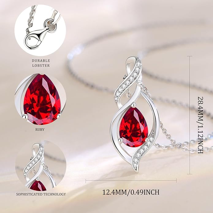 FANCIME Birthstone Necklace for Women Teardrop Necklace S925 Sterling Silver Infinity Love Birthday Gifts for Mom Women Girls, 16"+2" Inches