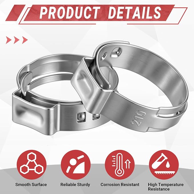 100 Pcs 5/8 Inch Pex Cinch Clamps, 304 Stainless Steel Crimp Rings Single Ear - Image 3