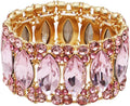 Women’s Elegant Wedding Bridal Crystal Double Row Marquise-Shape Leaf Stretch Bangle Bracelet Bride Jewelry for Women