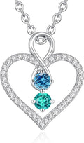 LOUISA SECRET Infinity Double Birthstone Necklace, 925 Sterling Silver Tiny Pendant Heart Necklace for Women Wife Her, Best Jewelry Gift Heart Jewelry Meaningful Gift for Valentine's Day, Christmas, Birthday Anniversary
