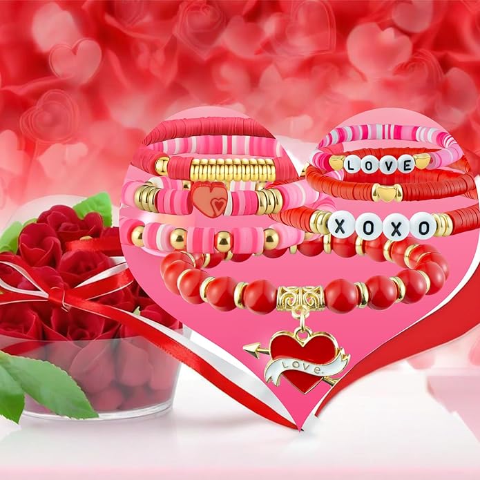 Friendship Beaded Bracelets for Women, Stackable Colorful Surfer Boho Clay Bead Stretch Bracelets