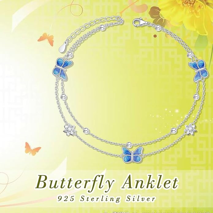 S925 Sterling Silver Ankle Bracelets Anchor/infinity/Starfish Anklet for Women Blue Opal Moonstone Anklet Foot Chain Beach Anklets Jewelry