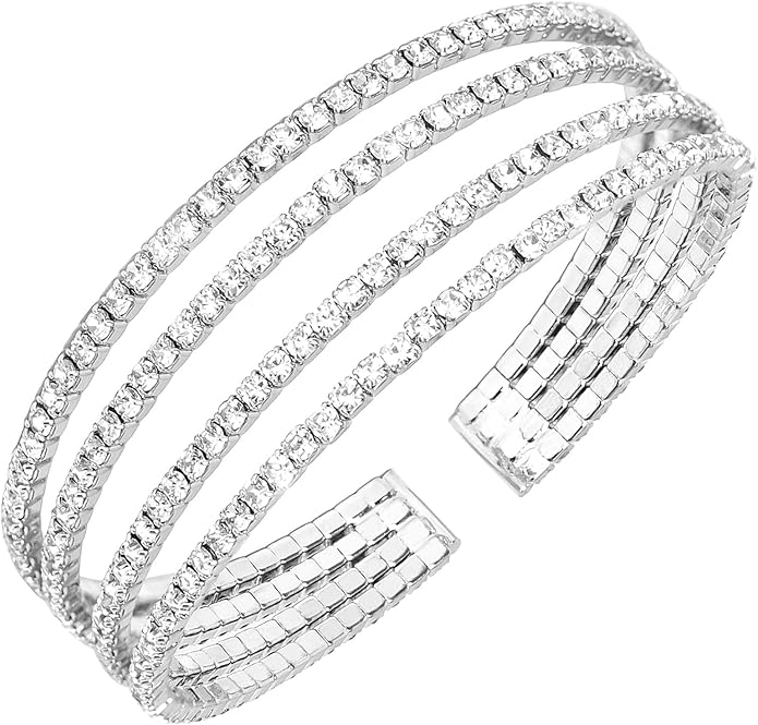 Rhinestone Bracelet for Women MultiLayer Crystal Cuff Bracelet Strand Layered Bracelet