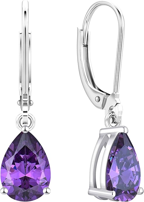 YL 925 Sterling Silver Teardrop Dangle Drop Earrings for Women 7x10 MM Solitaire Birthstone Leverback Jewelry