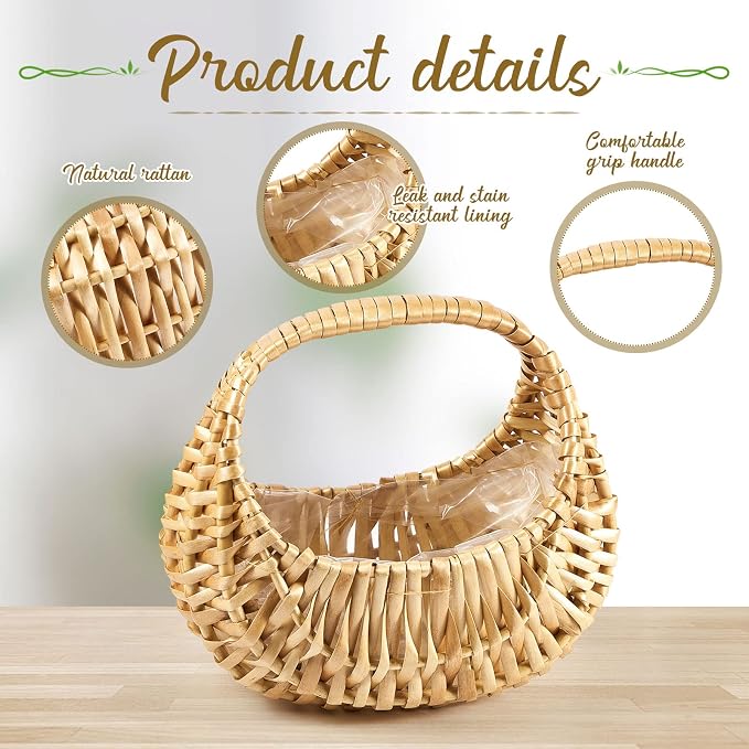 1 Pack Flower Girl Basket with Handle, 6.7 x 6.5 x 4.3 Inch, Nature | 6.7 x 6.5 - Image 3