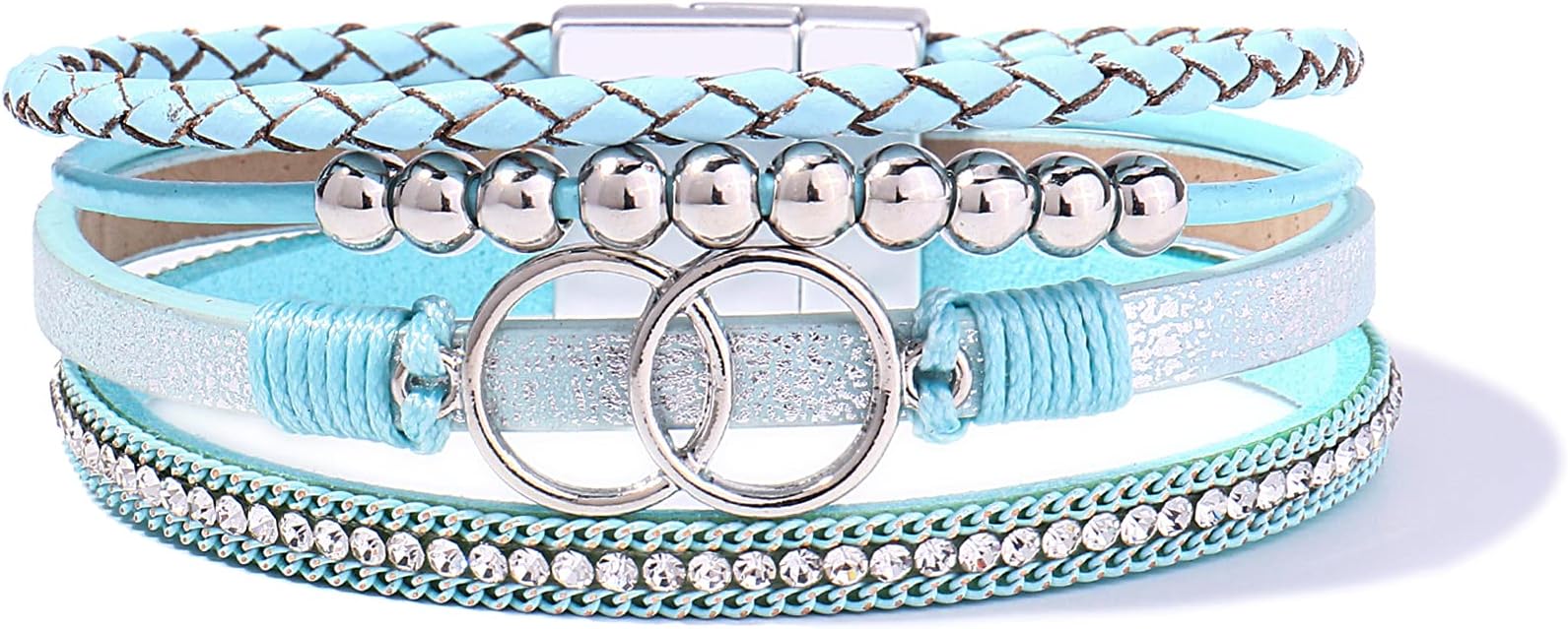 FANCY SHINY Boho Leather Wrap Bracelet Stackable Infinity Chunky Cuff Bracelets Western Hippie Outfits Jewelry Valentine Gifts for Women