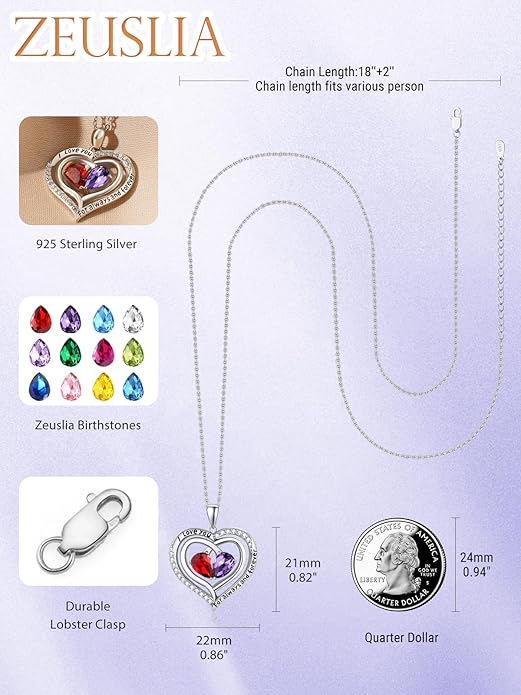 Valentine's Day Gifts for Wife 925 Sterling Silver Double Birthstone Pendant Necklaces I Love You for Always and Forever Necklace Anniversary Birthday Gifts for Wife Girlfriend Mom Her
