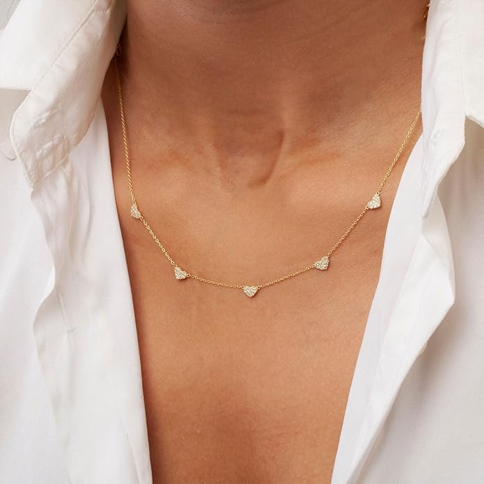 VRIUA Necklaces for Women - 14K Gold/Silver Plated Dainty Chain Necklace with Five Charms: Diamond, Bow, Snowflake, Cross, Flower, Clover, Butterfly, Heart, Star of David, and Star Trendy Jewelry