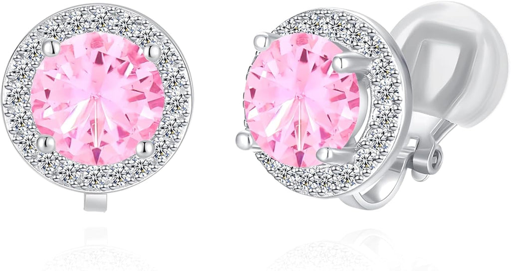 YOQUCOL 8MM Cubic Zirconia Crystal Clip On Stud Earrings Round Non Pierced Earrings for Women