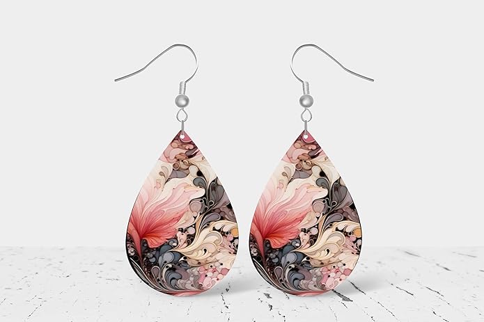 Teardrop Wood Earrings Light Weight Printed Image Dangle Jewelry, Fun and Funky Earrings