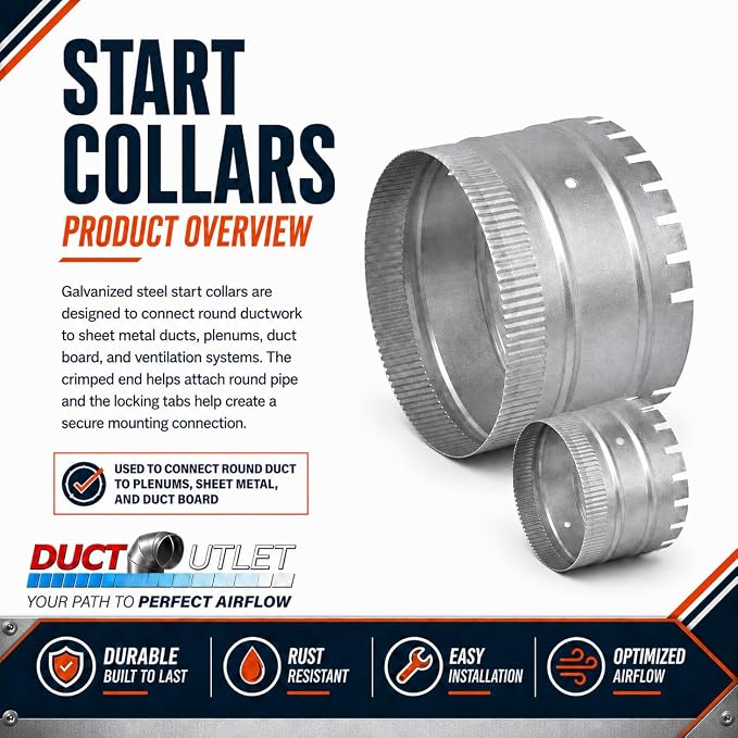 8" Start Collar HVAC, 26 Gauge Galvanized Steel Round Duct Connector - Image 4