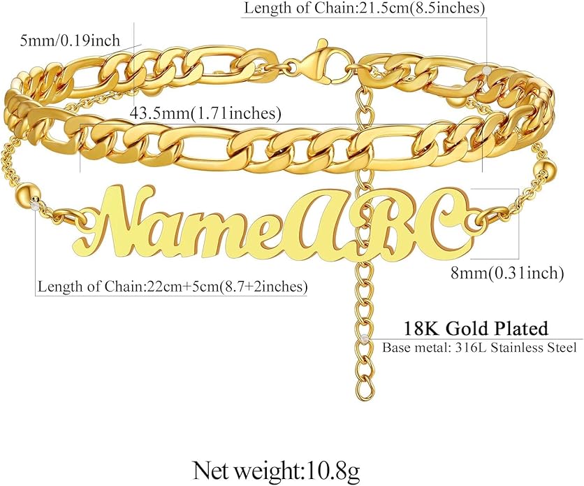 FindChic Custom Ankle Bracelets for Women, Stainless Steel Figaro/Cuban/Wheat/Rope/Herringbone Chain Anklets, Beach Foot Jewelry 8.5''-10.5'' Adjustable & Waterproof, with Gift Box