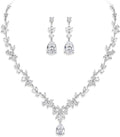 Crysdue Wedding Jewelry Set for Women, Floral Leaf Vine Teardrop Necklace Dangle Earrings Bracelet and Hair Comb, Cubic Zirconia Elegant Party Prom Jewellery for Bridal Bridesmaid