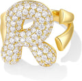 KissYan Bubble Initial Ring Valentines Day Gifts for Women, 14k Gold Plate Balloon Jumbo Letter Rings Open Adjustable Dainty Pave CZ Personalized Fashion Trendy Statement Jewelry