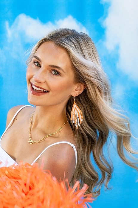 INK+ALLOY Game Day Earrings for Women, Luxe Beaded Fringe Earrings for Football Gameday Outfits, Handmade Jewelry for College Students, Team Gifts, Teachers, Football Moms