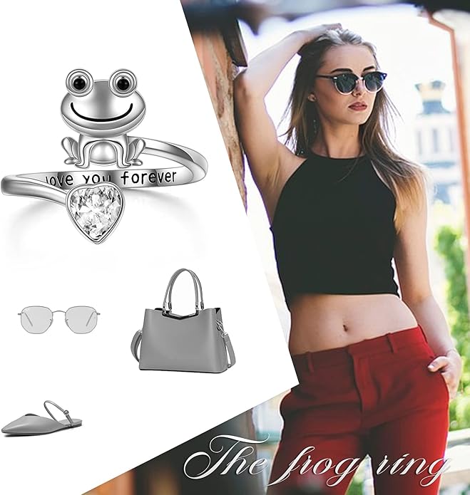 POPLYKE Frog Rings for Women Sterling Silver Frog Hold Topaz Heart CZ Rings Statement Rings