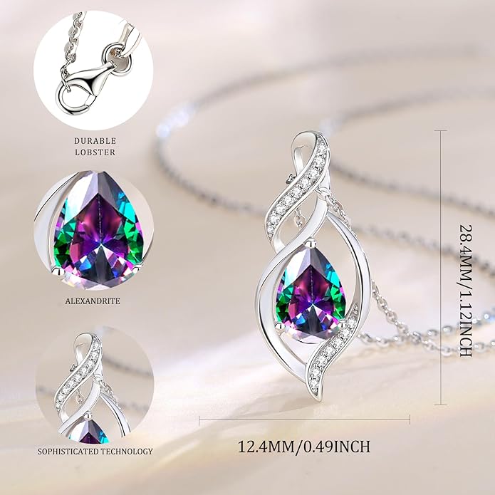 FANCIME Birthstone Necklace for Women Teardrop Necklace S925 Sterling Silver Infinity Love Birthday Gifts for Mom Women Girls, 16"+2" Inches
