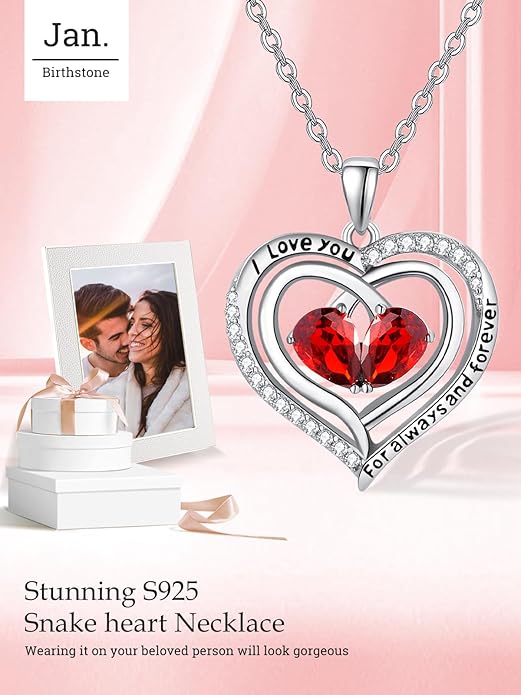 Valentine's Day Gifts for Wife 925 Sterling Silver Double Birthstone Pendant Necklaces I Love You for Always and Forever Necklace Anniversary Birthday Gifts for Wife Girlfriend Mom Her