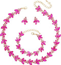 Bridal Wedding Crystal Leaf Choker Necklace Dangle Earring Bracelet Brides Bridesmaid Jewelry Set for Women
