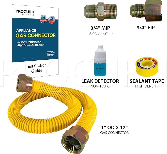 1" OD x 12" x 3/4"MIP x 3/4"FIP Universal Flexible Gas Connector, With/Without - Image 2