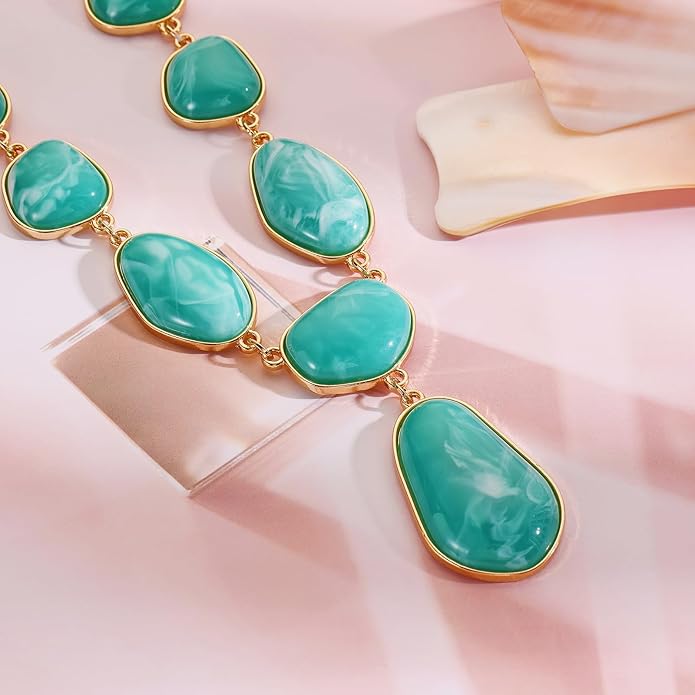 Bocar Bubble Chunky Necklace Alloy Necklace Resin Statement Pendant Necklace for Women
