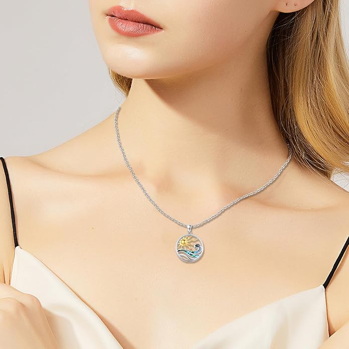 Midir&Etain Ocean Necklace 925 Sterling Silver Blue Opal Necklace Starfish/Flip Flop/Shark Pendant Beach Ocean Jewelry for Women