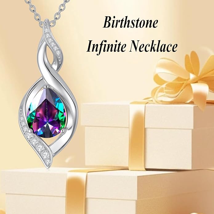 Birthstone Necklace for Women 925 Sterling Silver Infinity Love Jewelry Valentines Day Birthday Gifts for Her Mom Wife Girlfriend