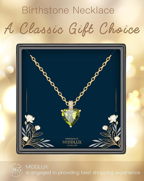 Genuine Birthstone Necklace for Women, Heart Love Necklace, Birthday Gifts for Her