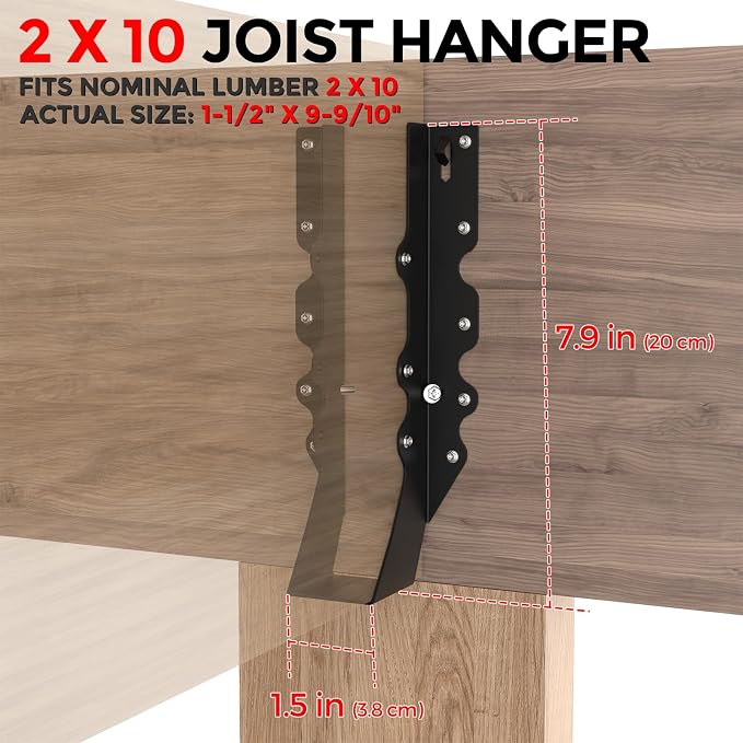 50Pcs Black 2x10 Joist Hangers for Wood, 18 Gauge Face Mount Joist Hanger - Image 3