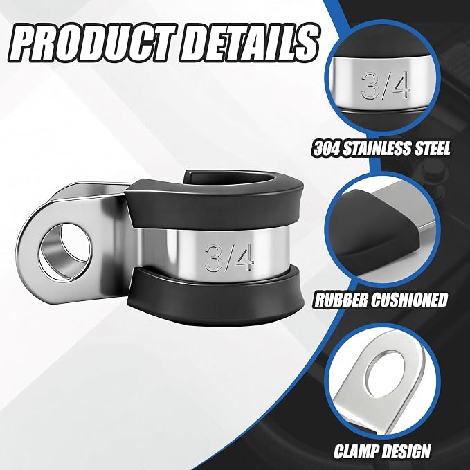 50 Pcs 3/4 Inch Cable Clamps Stainless Steel Pipe Clamps Holder Rubber Coated - Image 3