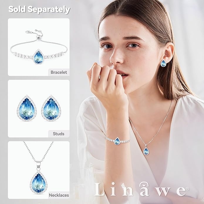 Linawe Women Stud Earrings, Teardrop Diamond Moissanite Cubic Zirconia Earrings Studs Rhinestone Jewelry Gold/Silver/Rose Gold