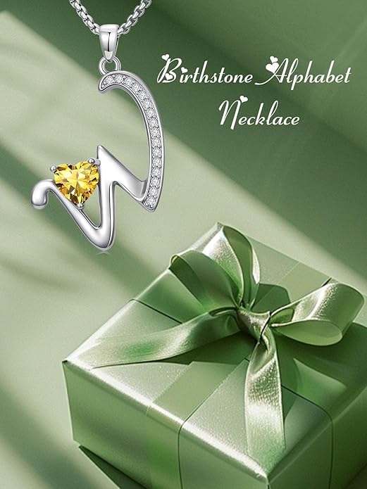 Valentines Day Gifts for Women Alphabet A to Z Initial Birthstone Pendant Necklaces for Women - 18k White Gold Plated Personalized Name Jewelry Valentine Mothers Day Birthday Gifts for Women Her Girlfriend