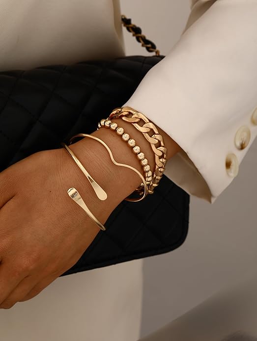 ÌF ME Gold Bangle Bracelets for Women, Indian Bangles Stackable Set, Multi Layer Textured 14K Gold Plated Chunky Bracelets Boho Jewelrys Set
