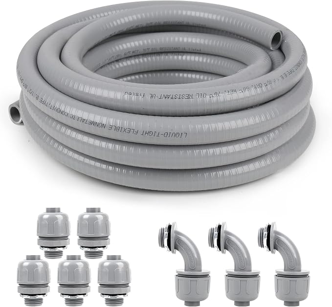 1-1/2 25ft Liquid-Tight Conduit and Connector Kit, Flexible Non Metallic Liquid by HoserememberElecoman