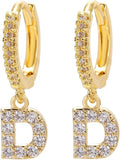 14K Gold Dangle Drop Initial Earrings for Women Dainty CZ Huggie Hoop Name Letter Earrings S925 Sterling Silver Post with Cubic Zirconia Hypoallergenic Gifts Jewelry