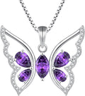 YL Women's Butterfly Necklace 925 Sterling Silver Flower Rose Pendant Birthstone Halo Jewelry