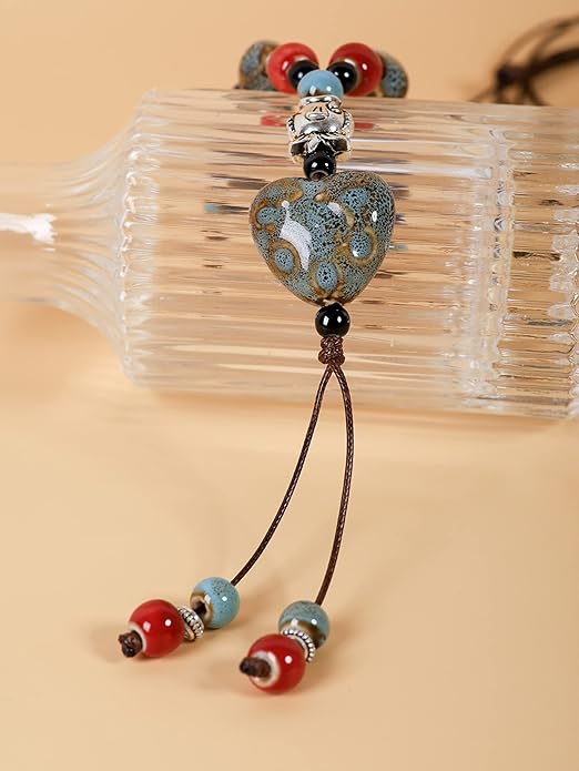 MINACHI Boho Hippie Colorful Ceramic Heart Bead Strand Necklace, Bohemian Summer Statement Jewelry Gift for Women