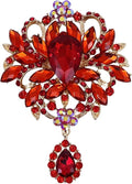 LAXPICOL Wedding Bridal Big Brown Crystal Rhinestone Bouquet Brooch Pin for Women Golden Tone