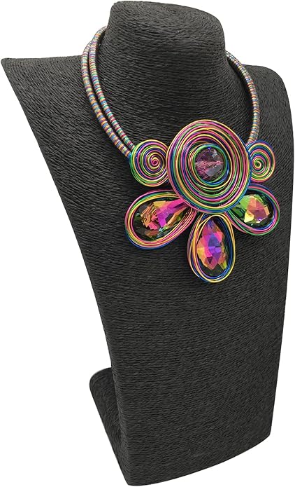 Statement African Necklace For Women African Jewelry Costume Earring Sets Tribal Fashion Colorful Big Rhinestone Crystal Pendent Collar Choker Bold Chunky Bib Handmade
