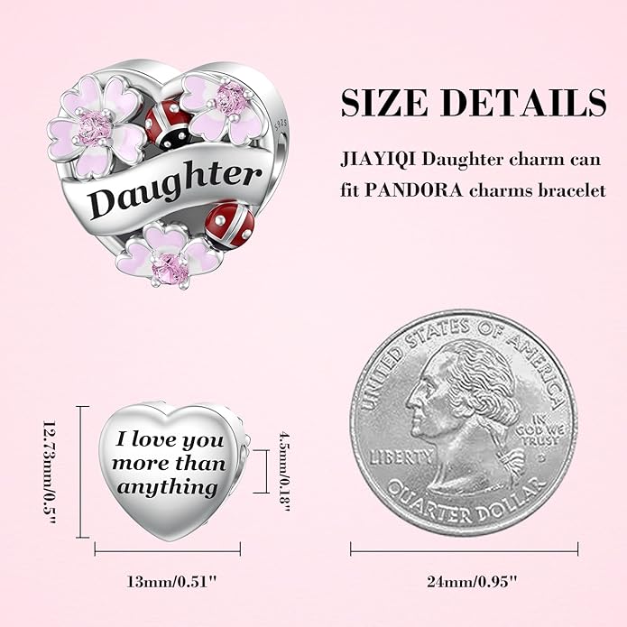 JIAYIQI Heart Love Charms for Mom Grandma Daughter Sister Friend Wife Fit Bracelet 925 Sterling Silver Daisy Ladybug Charm Bead Valentine's Day Mother's Day Birthday Christmas Jewelry for Women